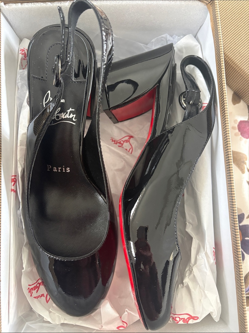 Louis Vuitton Black Patent Slingback Pumps